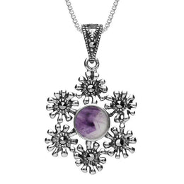 Sterling Silver Blue John Marcasite Flower Petal Necklace