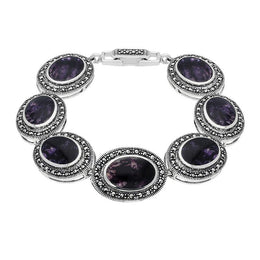 Sterling Silver Blue John Marcasite Framed Oval Bracelet. b877.