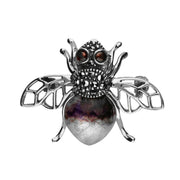 Sterling Silver Blue John Marcasite Garnet House Style Honey Bee Brooch. M333.