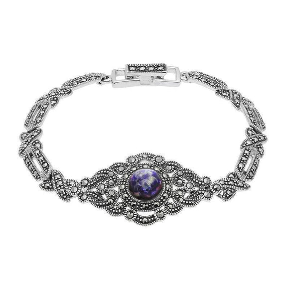 Sterling Silver Blue John and Marcasite Tapered Bracelet