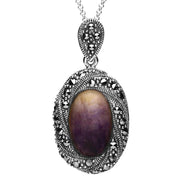 Sterling Silver Blue John Marcasite Twisted Edge Necklace, P2141.