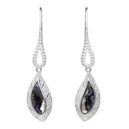 Sterling Silver Blue John Marquise Beaded Edge Drop Earrings, E1616.