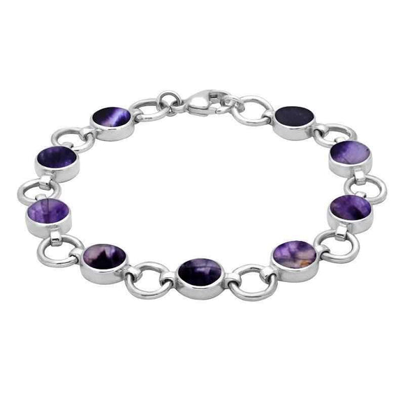 Sterling Silver Blue John Nine Stone Round Ring Bracelet. B537.