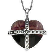 Sterling Silver Blue John Nineteen Pearl Large Cross Heart Necklace P2155