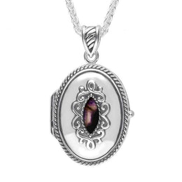 Sterling Silver Blue John Oval Marquise Stone Locket P2620