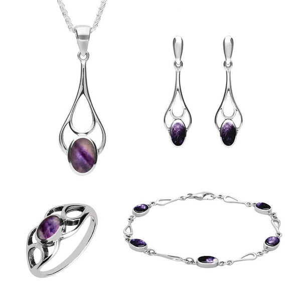 Sterling Silver Blue John Oval Spoon Drop Four Piece Set. S002 