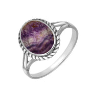 Sterling Silver Blue John Oval Rope Edge Ring, R008