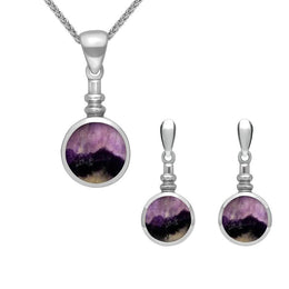 Sterling Silver Blue John Round Bottletop Two Piece Set, S051