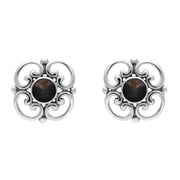 Sterling Silver Blue John Round Scroll Stud Earrings. e013.