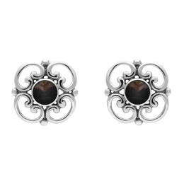 Sterling Silver Blue John Round Scroll Stud Earrings. e013.