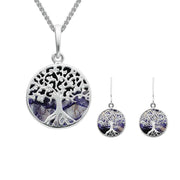 Sterling Silver Blue John Small Round Tree of Life Two Piece Set S064