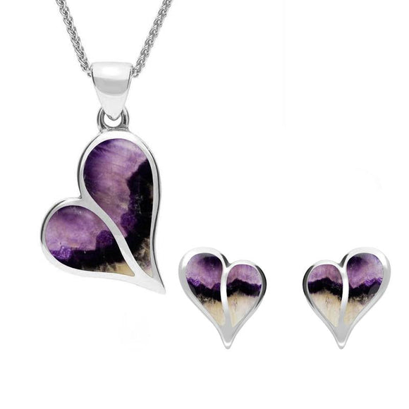 Sterling Silver Blue John Split Heart Two Piece Set, S053.