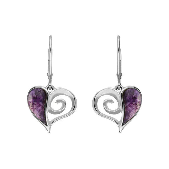 Sterling Silver Blue John Swirl Heart Drop Earrings E1872