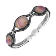 Sterling Silver Blue John Three Stone Oval Foxtail Bracelet. B978.