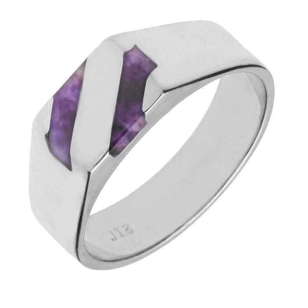 Sterling Silver Blue John Two Stone Slither Signet Ring R033