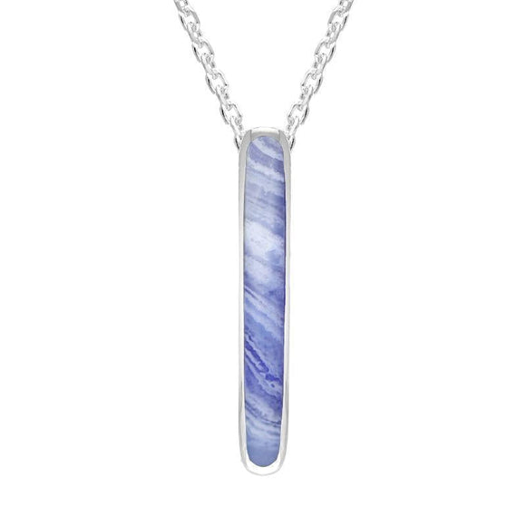 Sterling Silver Blue Lace Agate Lineaire Drop Oval Necklace P2989