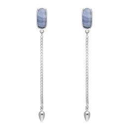 Sterling Silver Blue Lace Agate Lineaire Long Drop Stud Earrings E2240