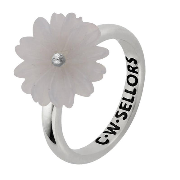 Sterling Silver Chalcedony Tuberose Daisy Ring, R997.