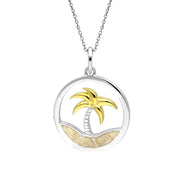 Sterling Silver Coquina Gold Vermeil Palm Tree Disc Necklace P2859C