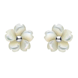 Sterling Silver White Mother of Pearl Gypsophila Tuberose Stud Earrings E2156