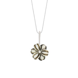 Sterling Silver Dark Mother of Pearl Tuberose Dahlia Necklace, P2856.