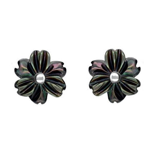 Sterling Silver Dark Mother of Pearl Tuberose Dahlia Stud Earrings, E2155.