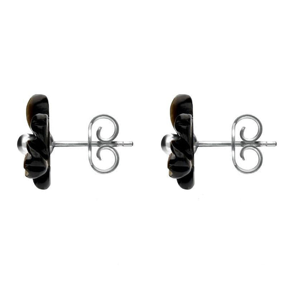 Sterling Silver Dark Mother of Pearl Tuberose Dahlia Stud Earrings, E2155.