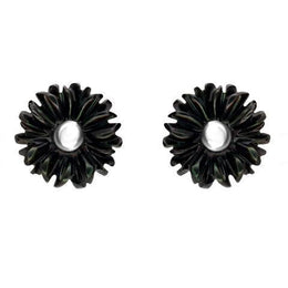 Sterling Silver Dark Mother of Pearl Tuberose Daisy Stud Earrings, E2160.
