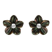 Sterling Silver Dark Mother of Pearl Tuberose Desert Rose Stud Earrings, E2154.