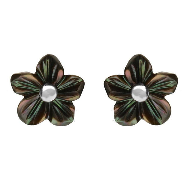 Sterling Silver Dark Mother of Pearl Tuberose Desert Rose Stud Earrings, E2154.