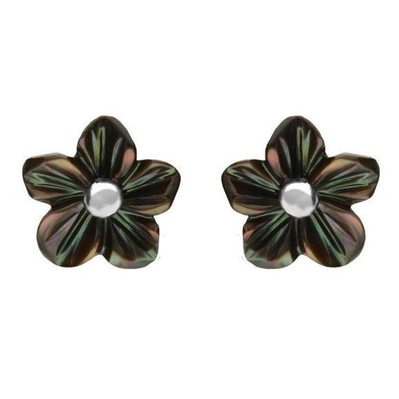 Sterling Silver Dark Mother of Pearl Tuberose Desert Rose Stud Earrings, E2154.