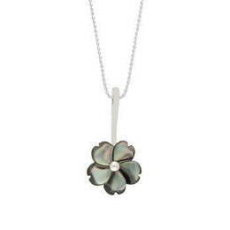 Sterling Silver Dark Mother of Pearl Tuberose Gypsophila Necklace, P2857.