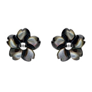 Sterling Silver Dark Mother of Pearl Tuberose Gypsophila Stud Earrings, E2156.
