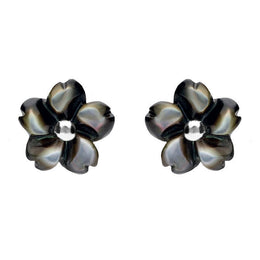 Sterling Silver Dark Mother of Pearl Tuberose Gypsophila Stud Earrings, E2156.