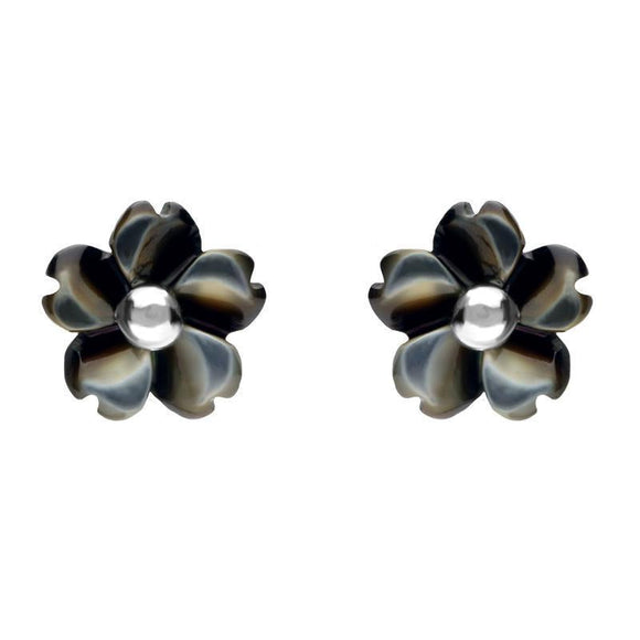 Sterling Silver Dark Mother of Pearl Tuberose Gypsophila Stud Earrings, E2157.