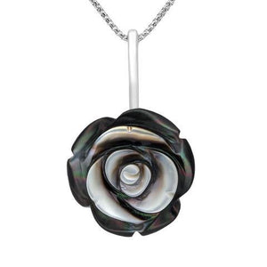 Sterling Silver Dark Mother of Pearl Tuberose Large Rose Necklace, P2849.