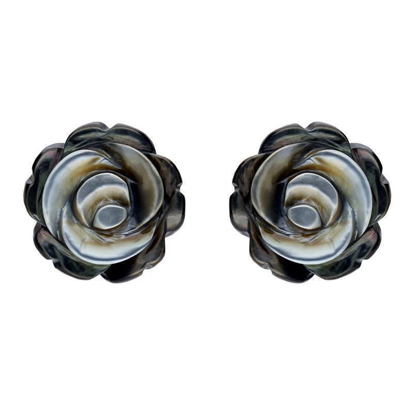 Sterling Silver Dark Mother of Pearl Tuberose Large Rose Stud Earrings, E2150.