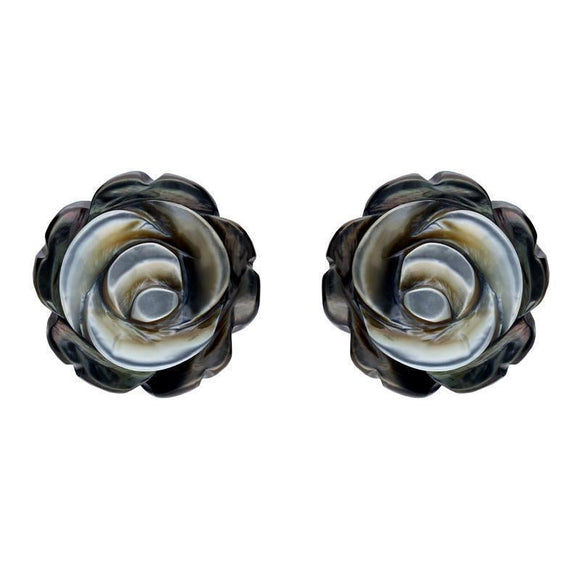Sterling Silver Dark Mother of Pearl Tuberose Large Rose Stud Earrings, E2150.