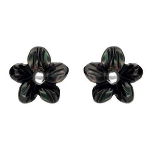 Sterling Silver Dark Mother of Pearl Tuberose Pansy Stud Earrings, E2152.