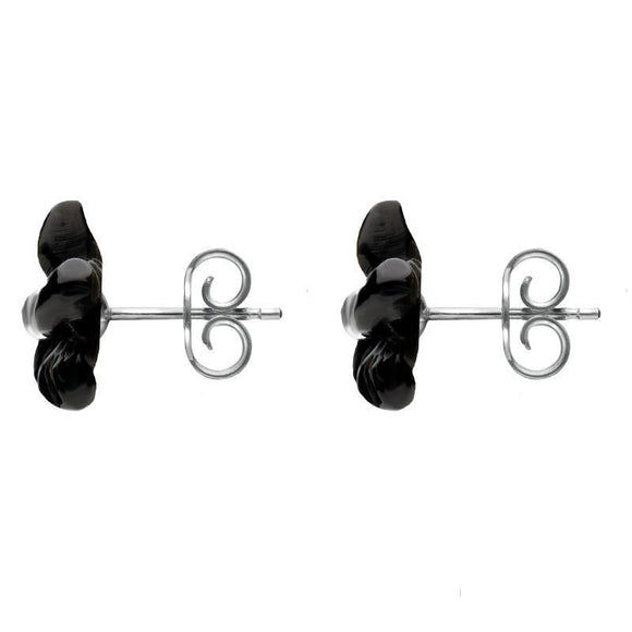 Sterling Silver Dark Mother of Pearl Tuberose Pansy Stud Earrings, E2152.