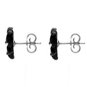 Sterling Silver Dark Mother of Pearl Tuberose Pansy Stud Earrings, E2153.