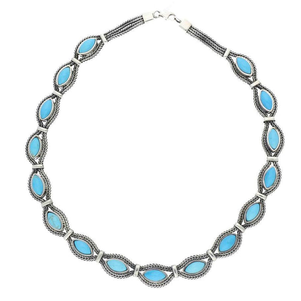 Sterling Silver Foxtail Turquoise Sixteen Stone Marquise Necklace, N969.