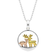 Sterling Silver Gold Reindeer Pendant P3428C