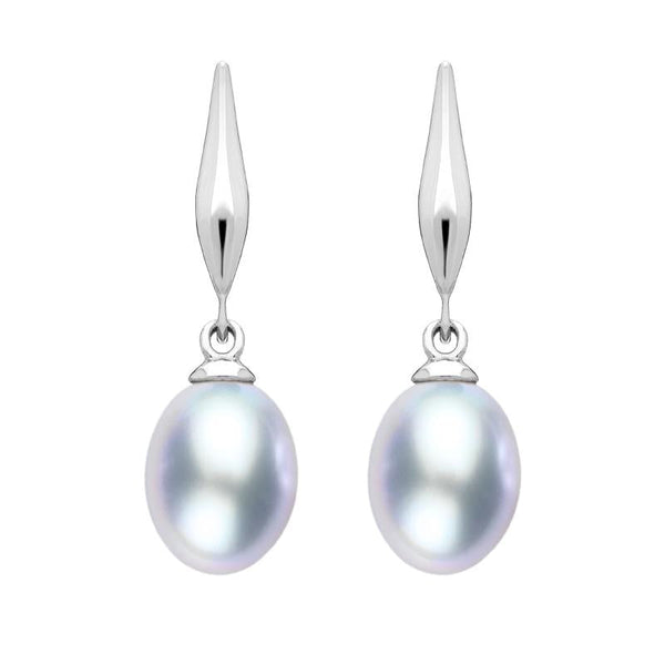 Sterling Silver Grey Pearl Drop Earrings, E1355.
