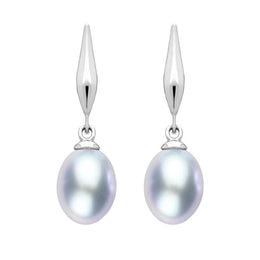 Sterling Silver Grey Pearl Drop Earrings, E1355.