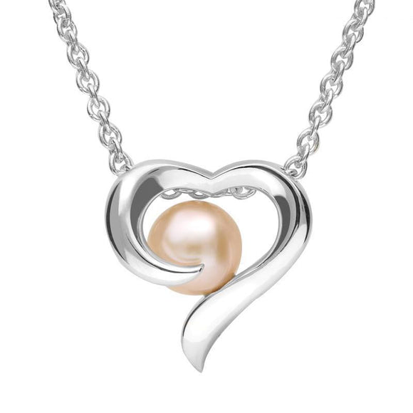 Sterling Silver Grey Vermeil Pink Pearl Twisted Open Heart Necklace P2772C