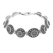 Sterling Silver Hematite Marcasite Oval Link Bracelet B875