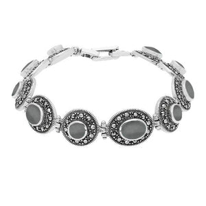 Sterling Silver Hematite Marcasite Oval Link Bracelet B875