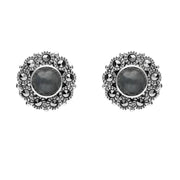 Sterling Silver Hematite Marcasite Round Stud Earrings E1634