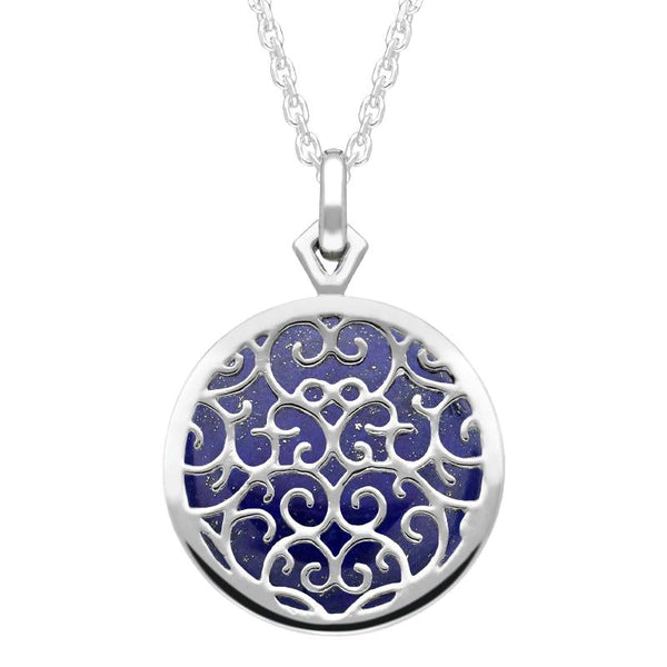 Sterling Silver Lapis Lazuli Flore Filigree Necklace P2339C